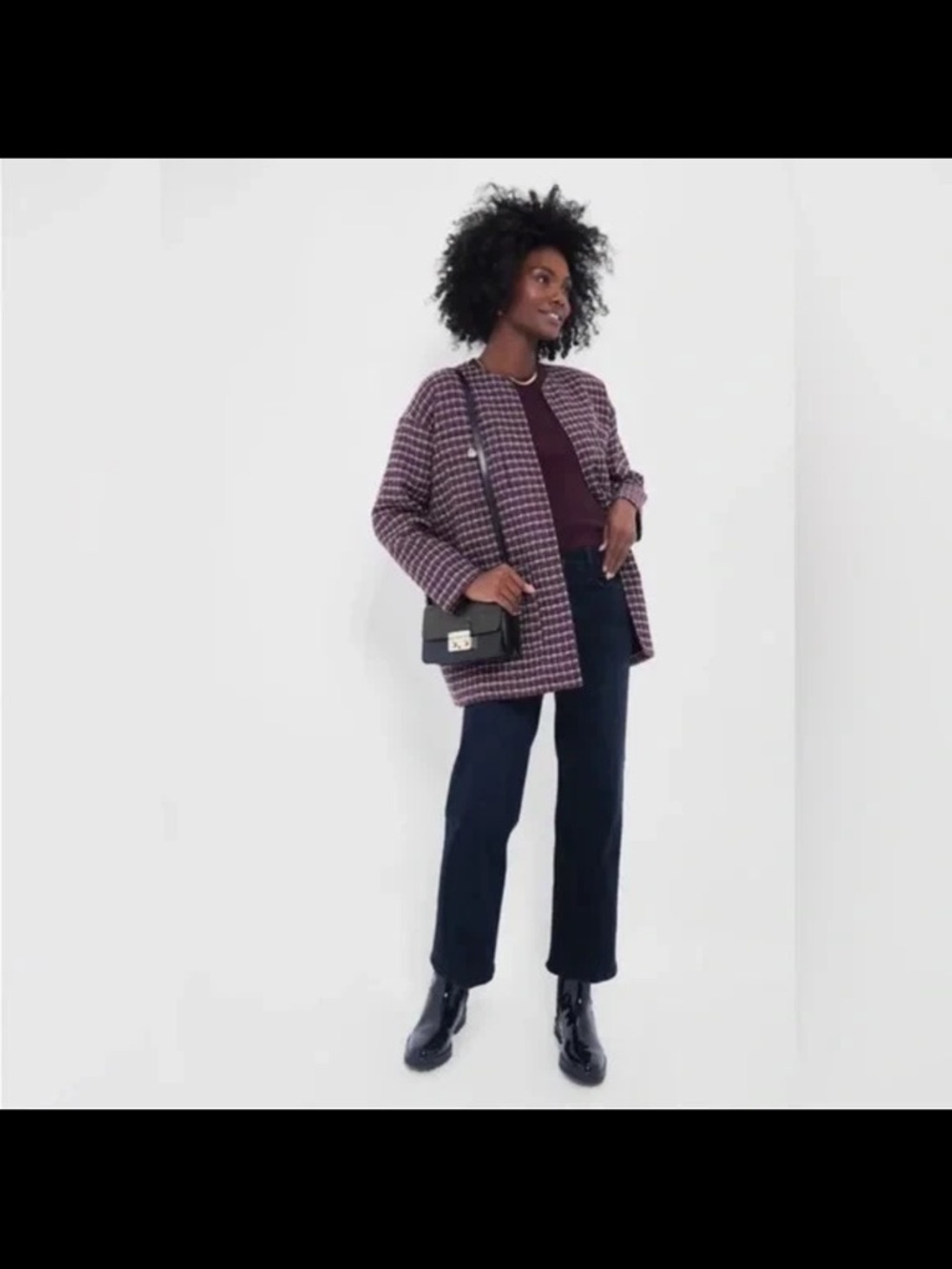 NWT Pomander Place Gigi Plum Purple Plaid Open-Front Jacket, size small